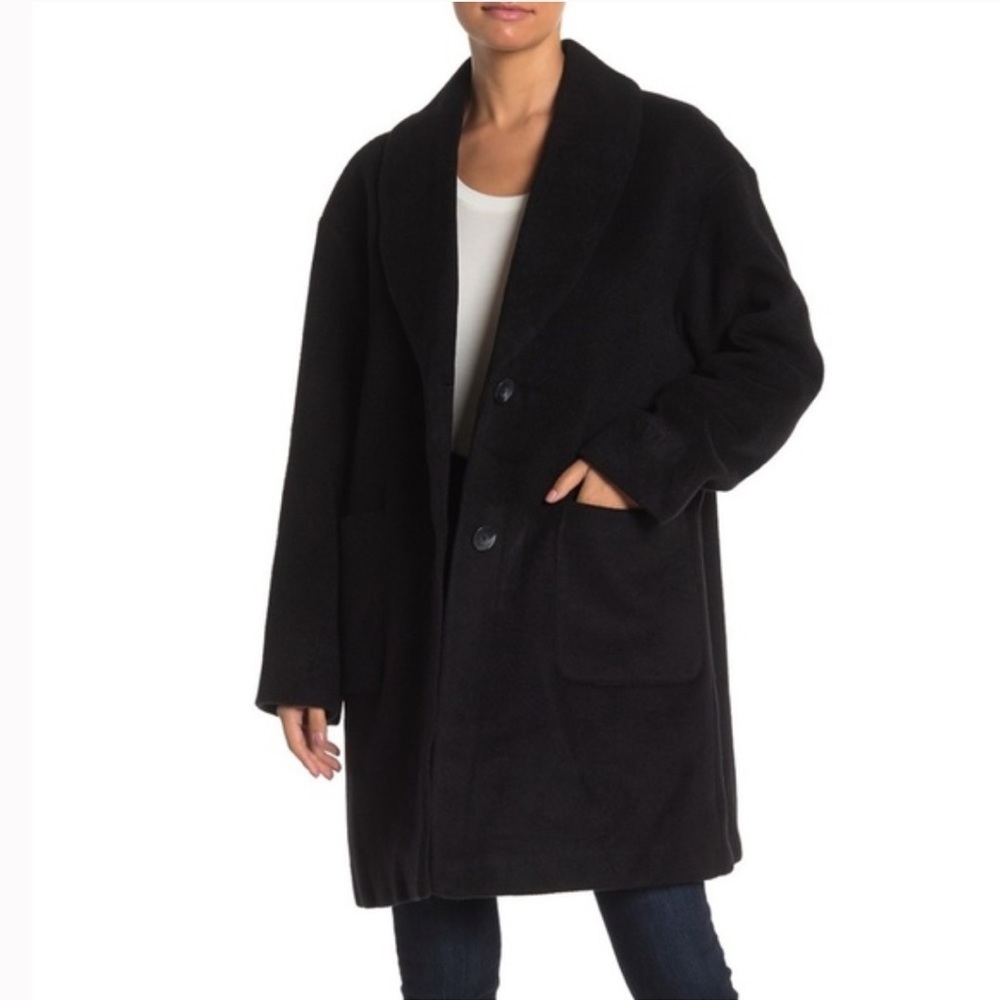 DEREK LAM 10 CROSBY Wool Blend Button Front‎ Coat Large Black Coat